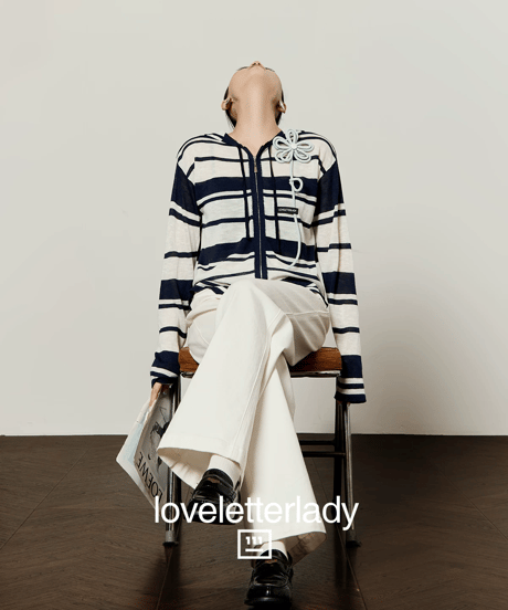 Flower Motif Striped Zip Hoodie