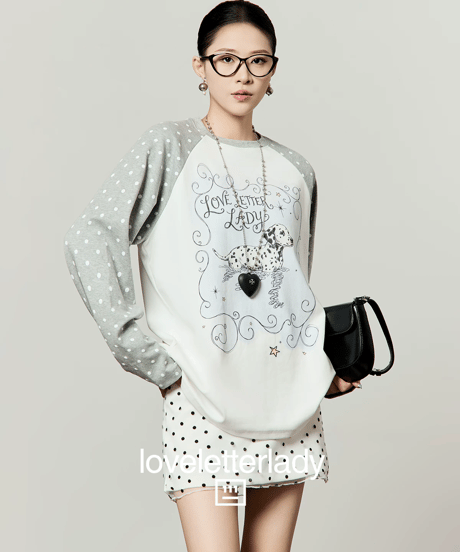 Dalmatian Graphic Polka Dot Raglan Long Sleeve T-Shirt