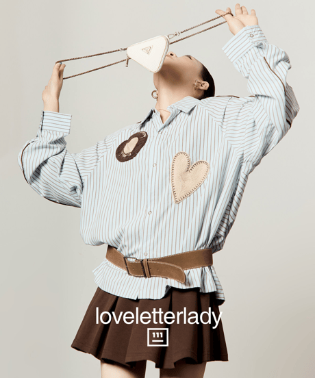 Heart Patch Striped Oversized Shirt