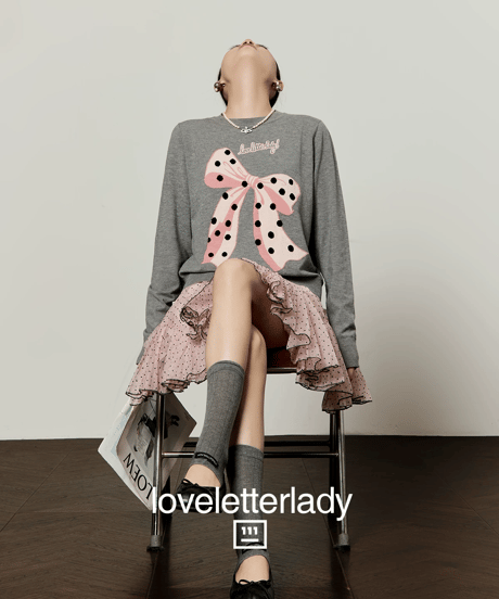 Dot Ribbon Motif Knit Sweater