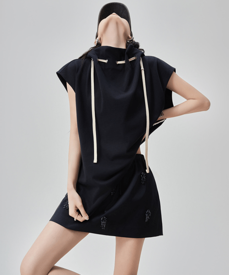 High Neck Hooded Sleeveless Oversized Top