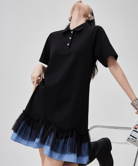 Pleated Hem Layered Polo Dress
