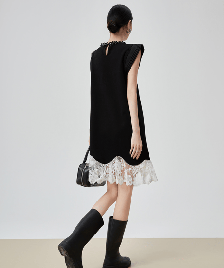 Lace Trim Scallop Hem Sleeveless Mini Dress