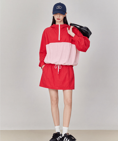 Color Block Half-Zip Anorak & Mini Skirt Set