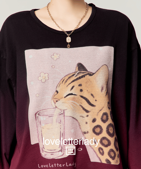 Cat Graphic Gradient Long Sleeve T-Shirt