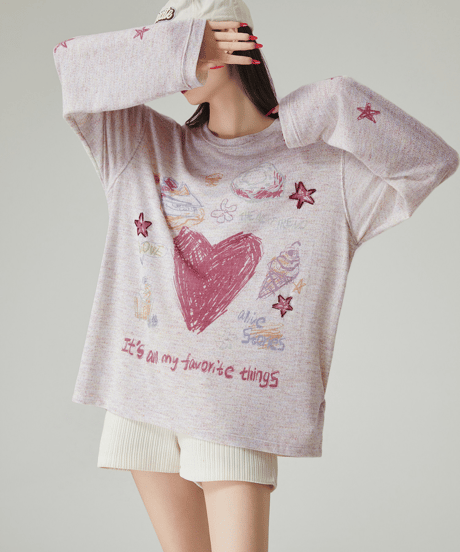 Heart Graphic Doodle Oversized Long Sleeve T-shirt