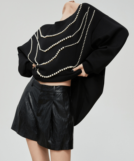 Pearl Draped Oversized Sweatshirt  / 2colors