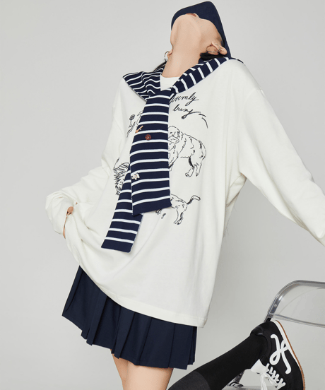 Dog Print Oversized Long Sleeve T-Shirt