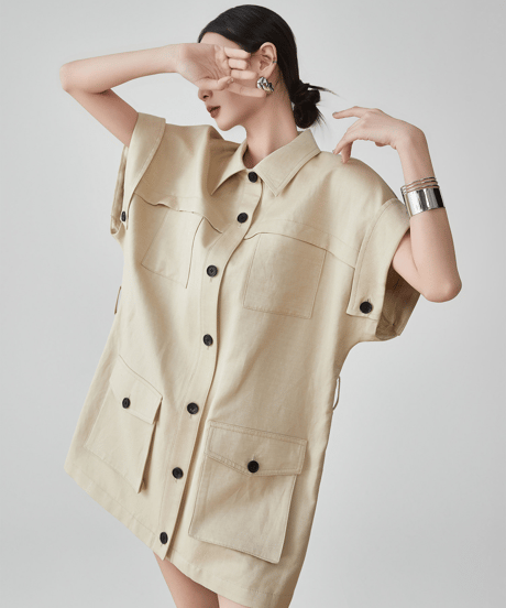 Belted Short Sleeve Safari Shirt Dress