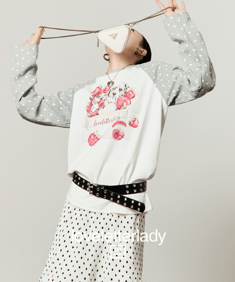 Strawberry Puppy Printed Polka Dot Raglan Long Sleeve T-Shirt