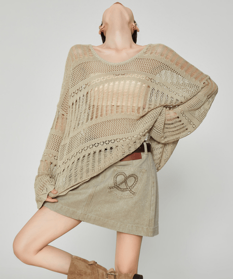 Oversized Crochet Openwork Knit Sweater