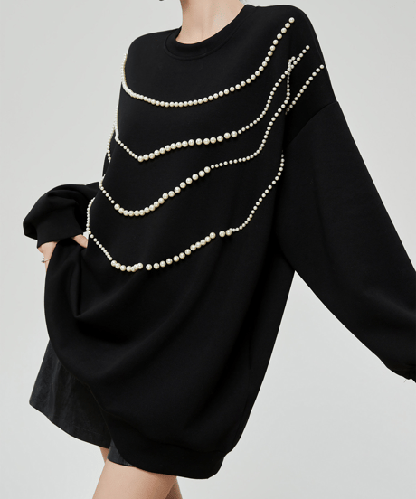 Pearl Draped Oversized Sweatshirt  / 2colors