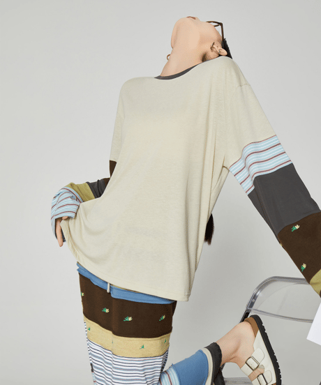 Patchwork Color Block Long Sleeve Tops & Long Skirt