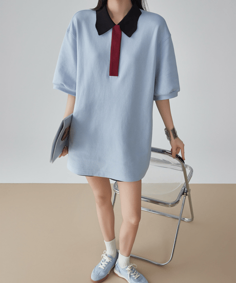 Colorblock Collar Oversized Polo T-Shirt