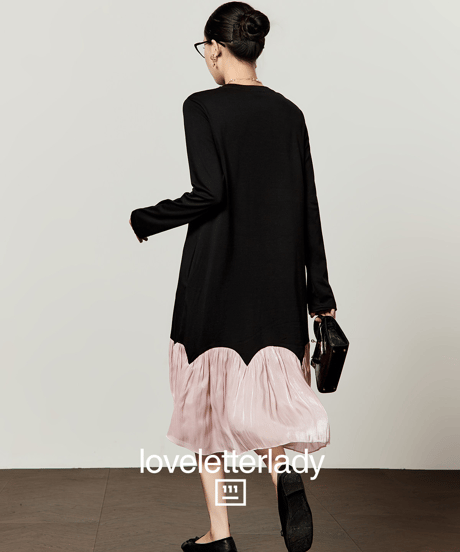 Dachshund Print Layered Long Sleeve Dress