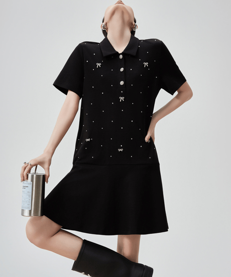 Rhinestone Ribbon Polo Mini Dress