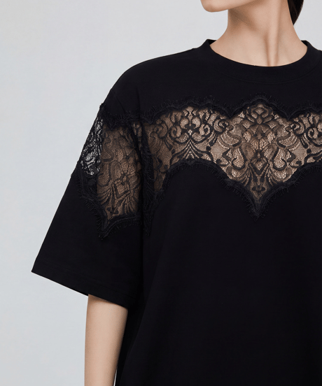 Lace Switching Oversized Short Sleeve T-Shirt