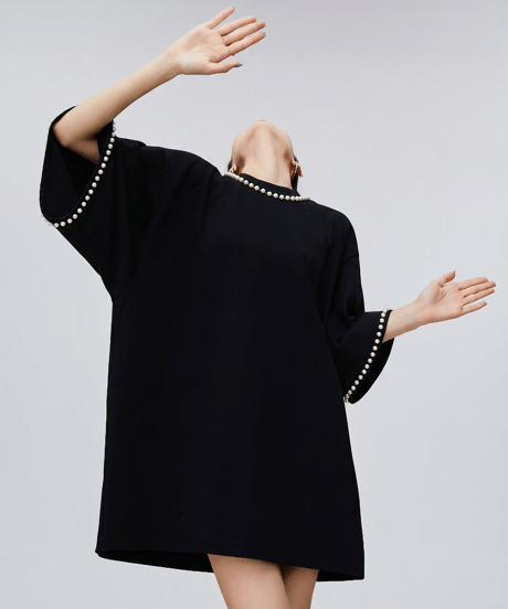 Pearl Embellished Oversized T-Shirt Dress