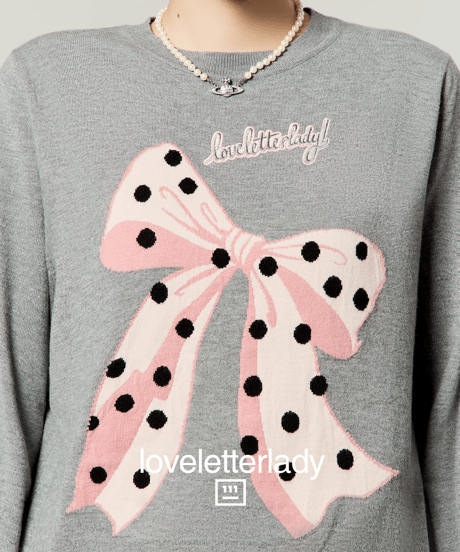 Dot Ribbon Motif Knit Sweater