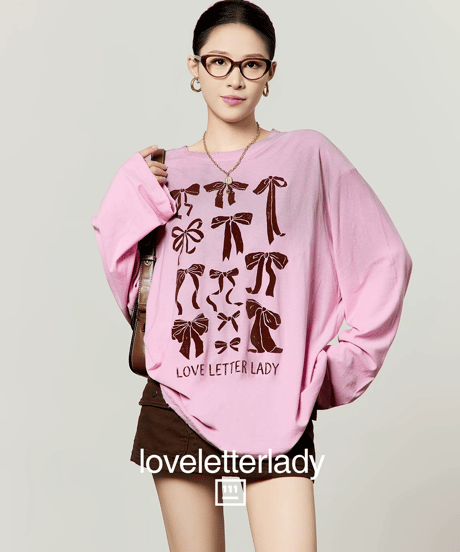 Ribbon Graphic Oversized Long Sleeve T-Shirt