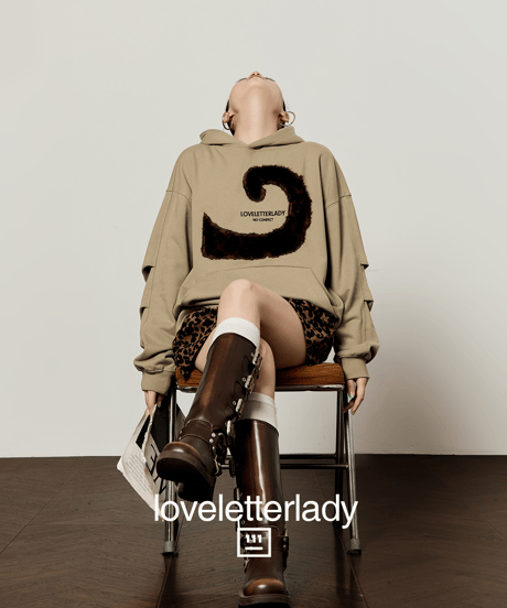 Leopard Fur Applique Oversized Sweatshirt Hoodie