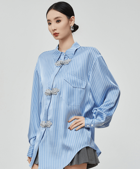 Chinese Knot Striped Oversized Shirt