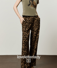 Leopard Pattern Wide Straight Casual Pants