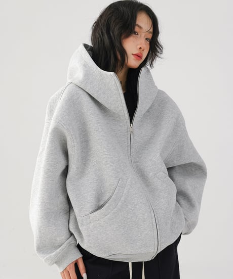 High Neck Oversized Zip-Up Hoodie  / 2colors
