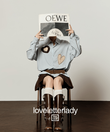 Heart Patch Striped Oversized Shirt