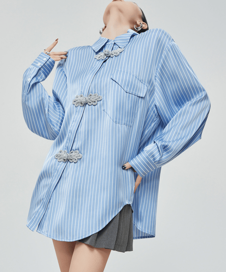 Chinese Knot Striped Oversized Shirt