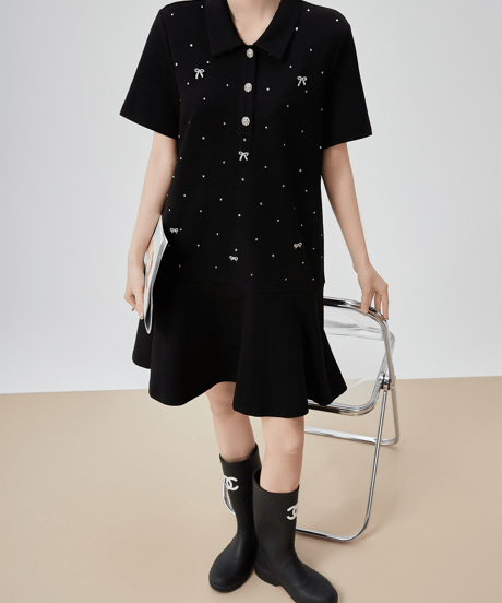 Rhinestone Ribbon Polo Mini Dress