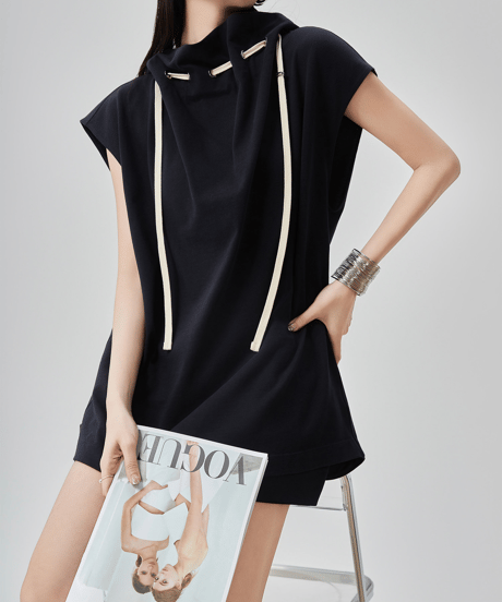 High Neck Hooded Sleeveless Oversized Top