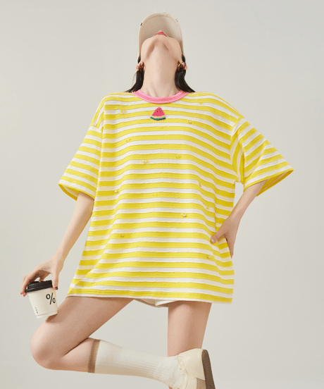 Watermelon Embroidery Border Loose T-Shirt