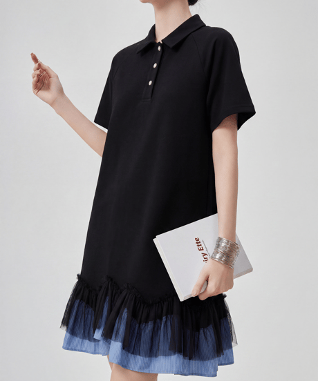 Pleated Hem Layered Polo Dress