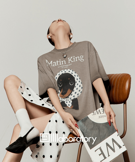 Dog Print Oversized T-Shirt & Polka Dot Wrap Skirt