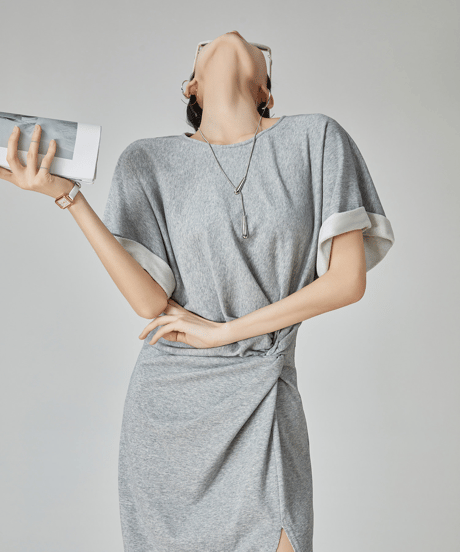 Twist Side Slit Maxi Sweat Dress