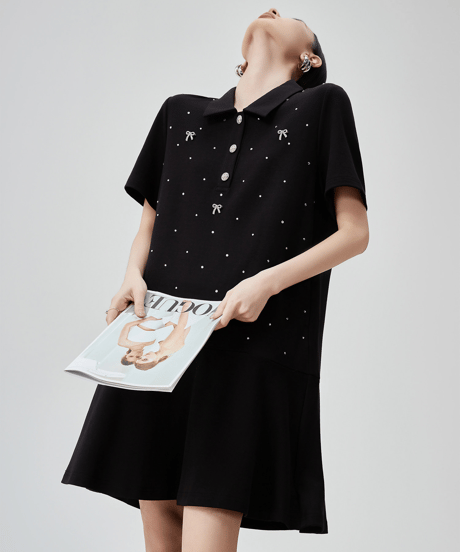 Rhinestone Ribbon Polo Mini Dress