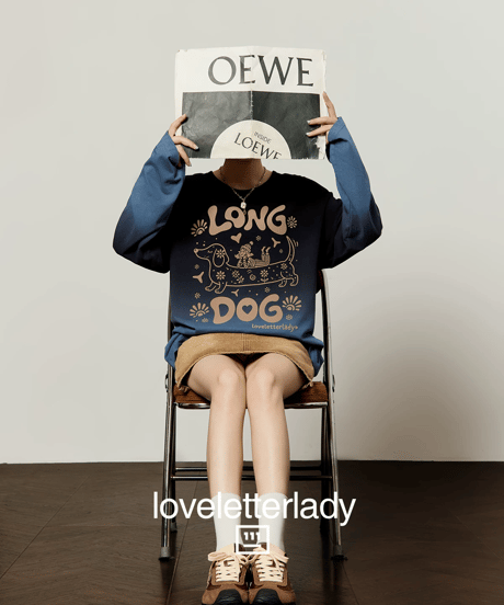 Vintage Gradient Long Dog Printed Long Sleeve T-Shirt