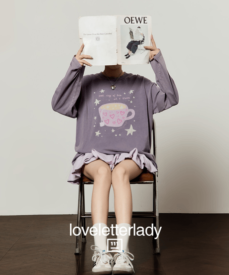 Tea Graphic Vintage Oversized Long Sleeve T-Shirt