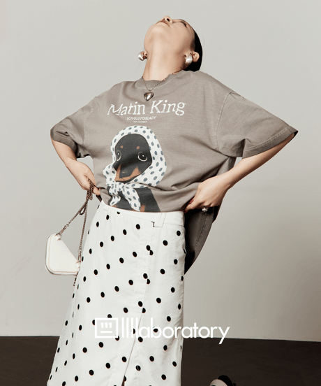 Dog Print Oversized T-Shirt & Polka Dot Wrap Skirt