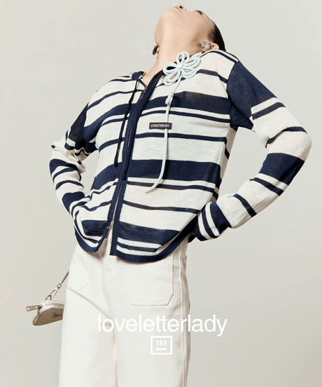 Flower Motif Striped Zip Hoodie