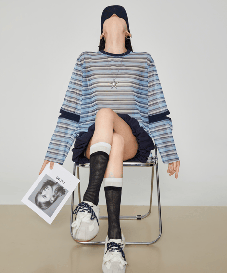 Striped Sheer Cutout Long Sleeve Top