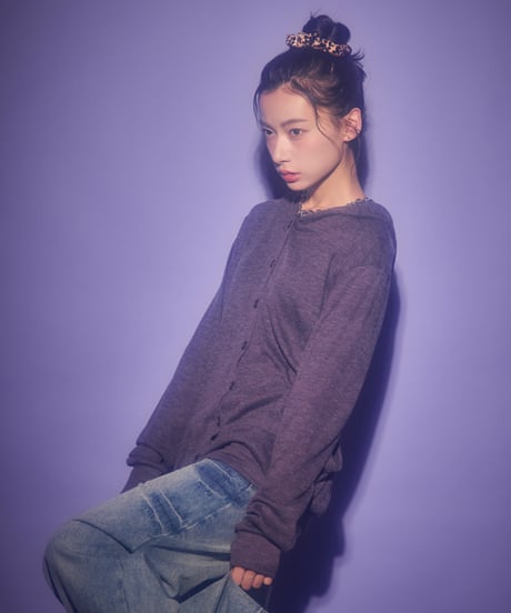 Loose fit button cardigan (Purple)