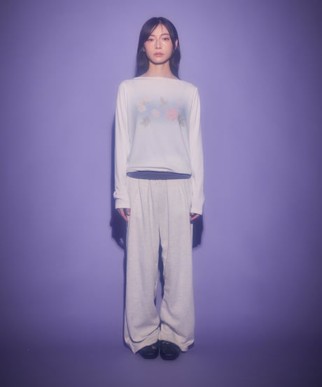 Border foldover wide sweat pants