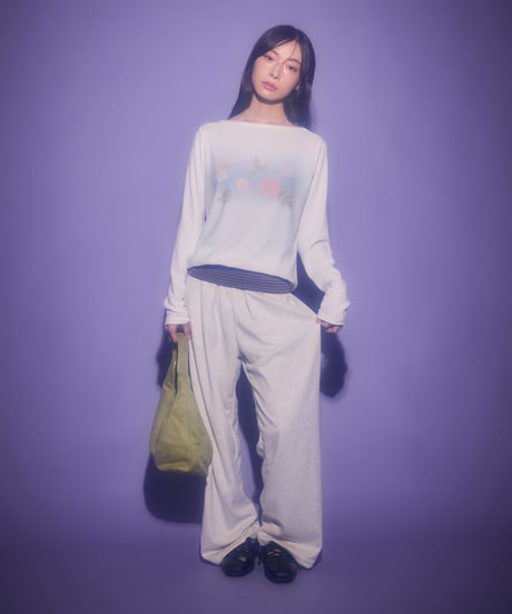Border foldover wide sweat pants