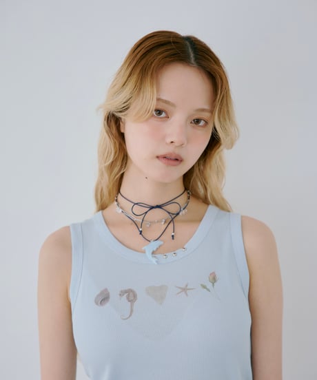 Shell Print Rib Tank Top（Blue）