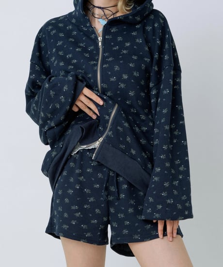 Floral print waffle shorts (Navy)