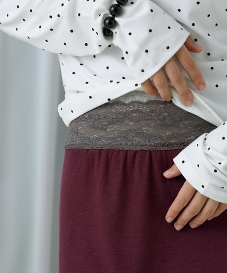 Lace trim midi skirt(Burgundy)