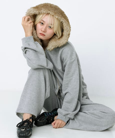 Fur hood double zip hoodie (Gray)