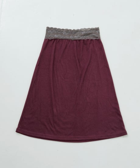 Lace trim midi skirt(Burgundy)